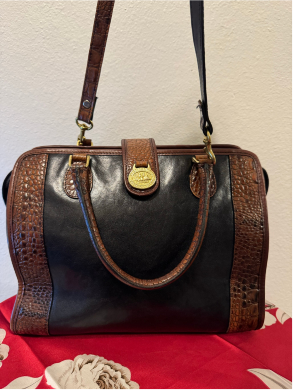 Brahmin Tuscan Collection Black Brown Croc leather satchel bag - Picture 7 of 13